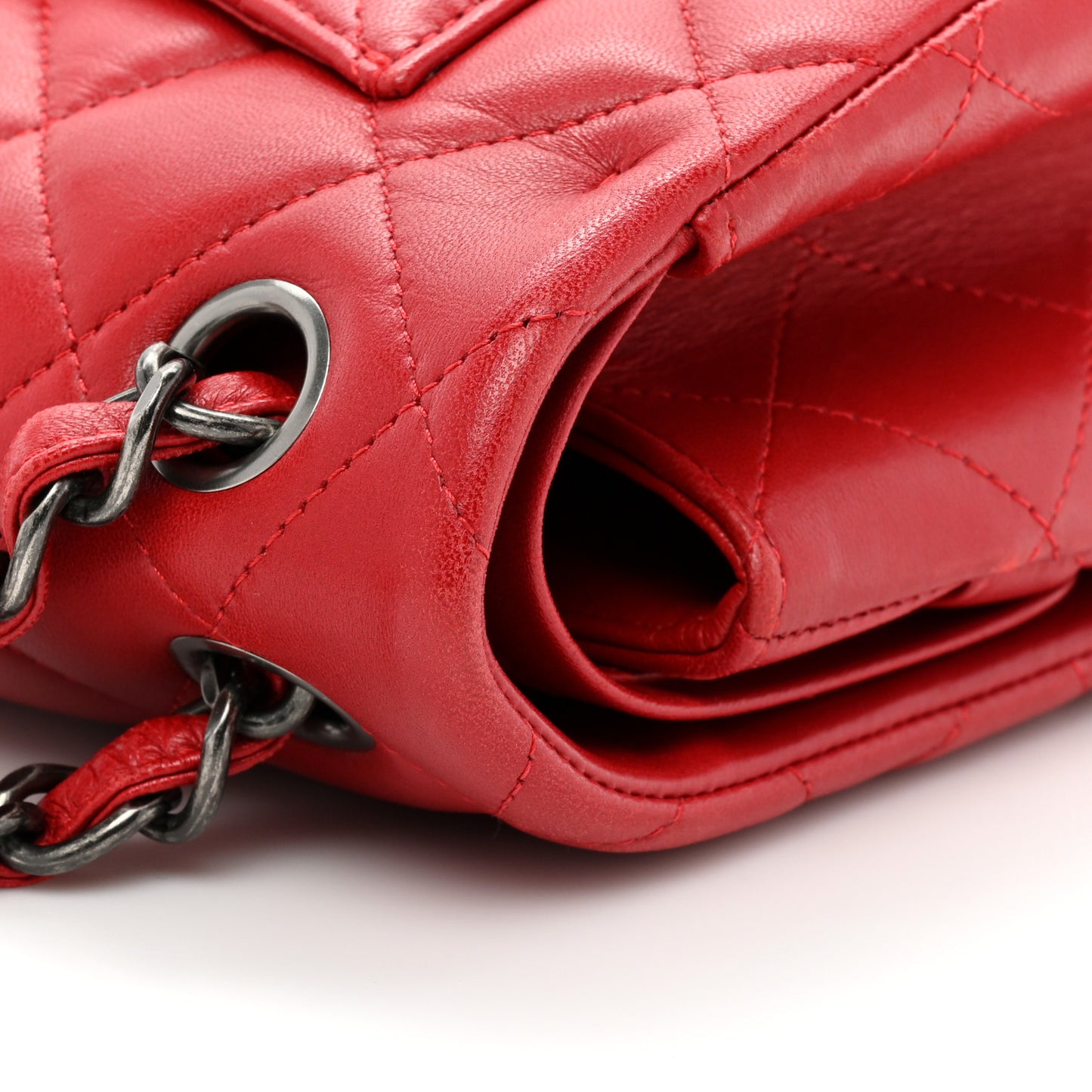 Lambskin Quilted Jumbo Double Flap Red