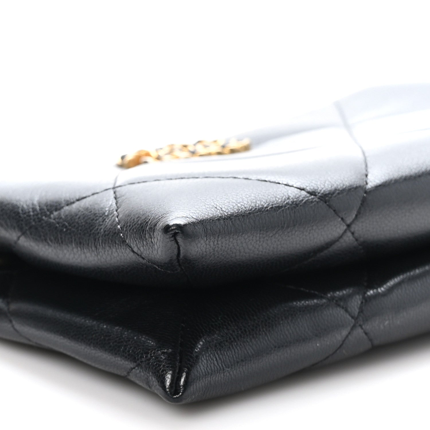 Chanel Shiny Goatskin Quilted Small Chanel 19 Pouch With Handle Black 10 of 12
