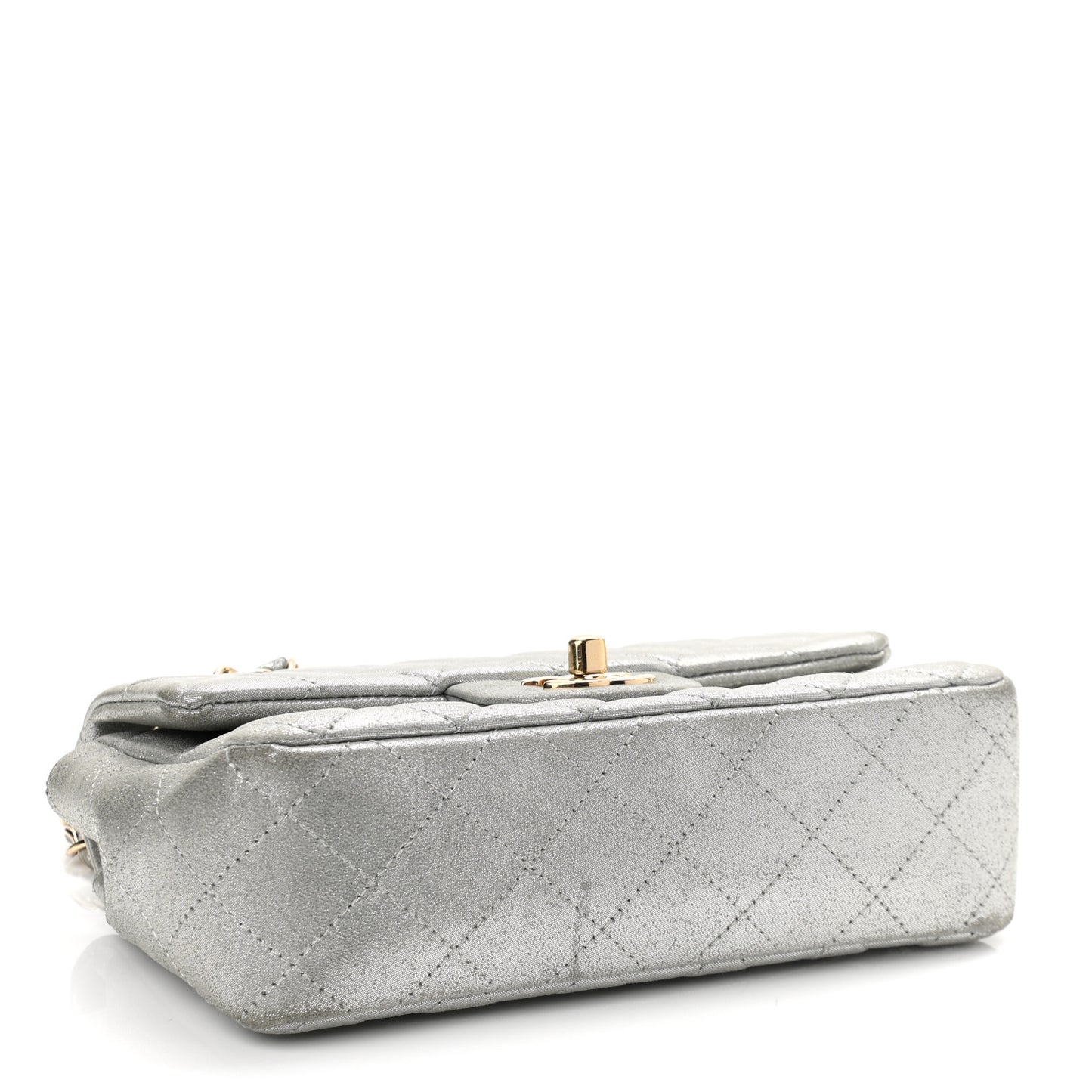 Iridescent Calfskin Quilted Mini Rectangular Flap Silver