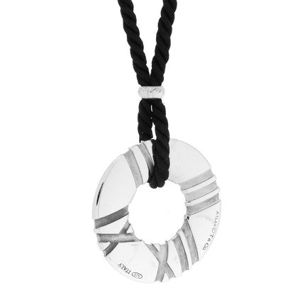 Tiffany Sterling Silver Atlas Circle Pendant Cord Necklace Black 4 of 5