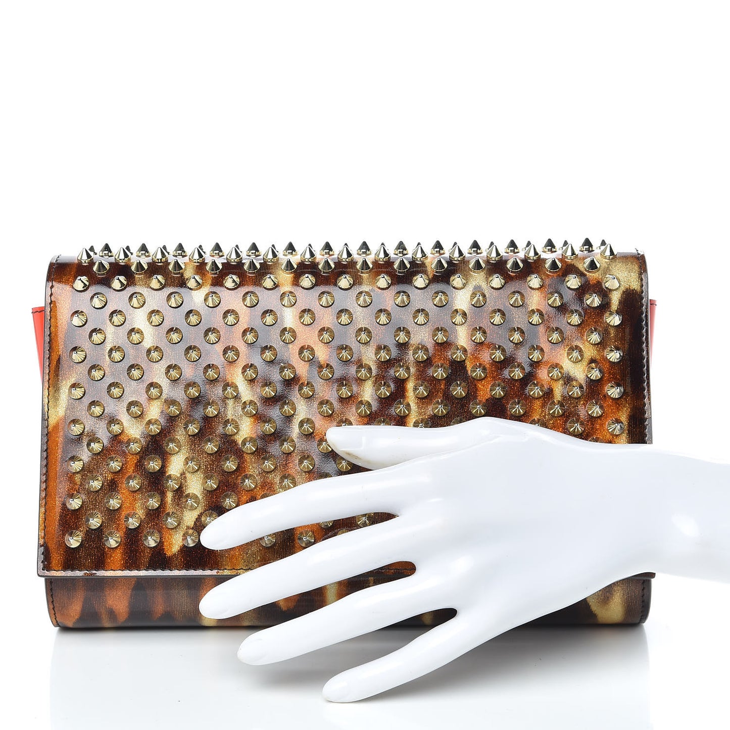 Patent Leopard Spikes Paloma Clutch Brown