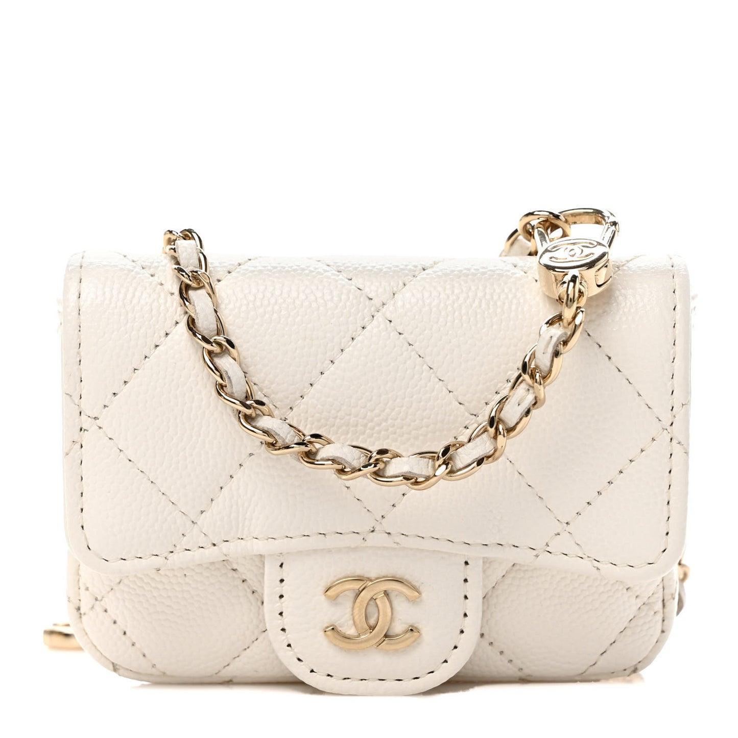 Caviar Quilted Mini Chain Belt Bag White