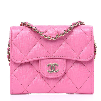 Chanel Caviar Quilted Flap Card Holder On Chain Pink 1 of 5