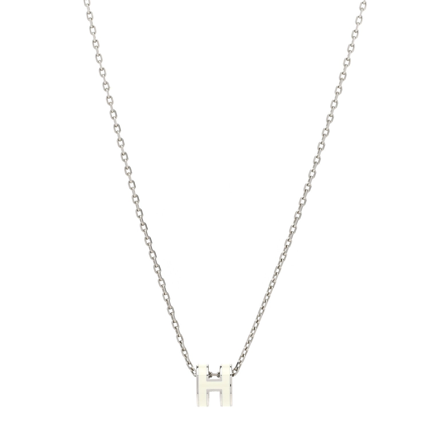 Hermes Lacquered Palladium Mini Pop H Pendant Necklace White 1 of 8