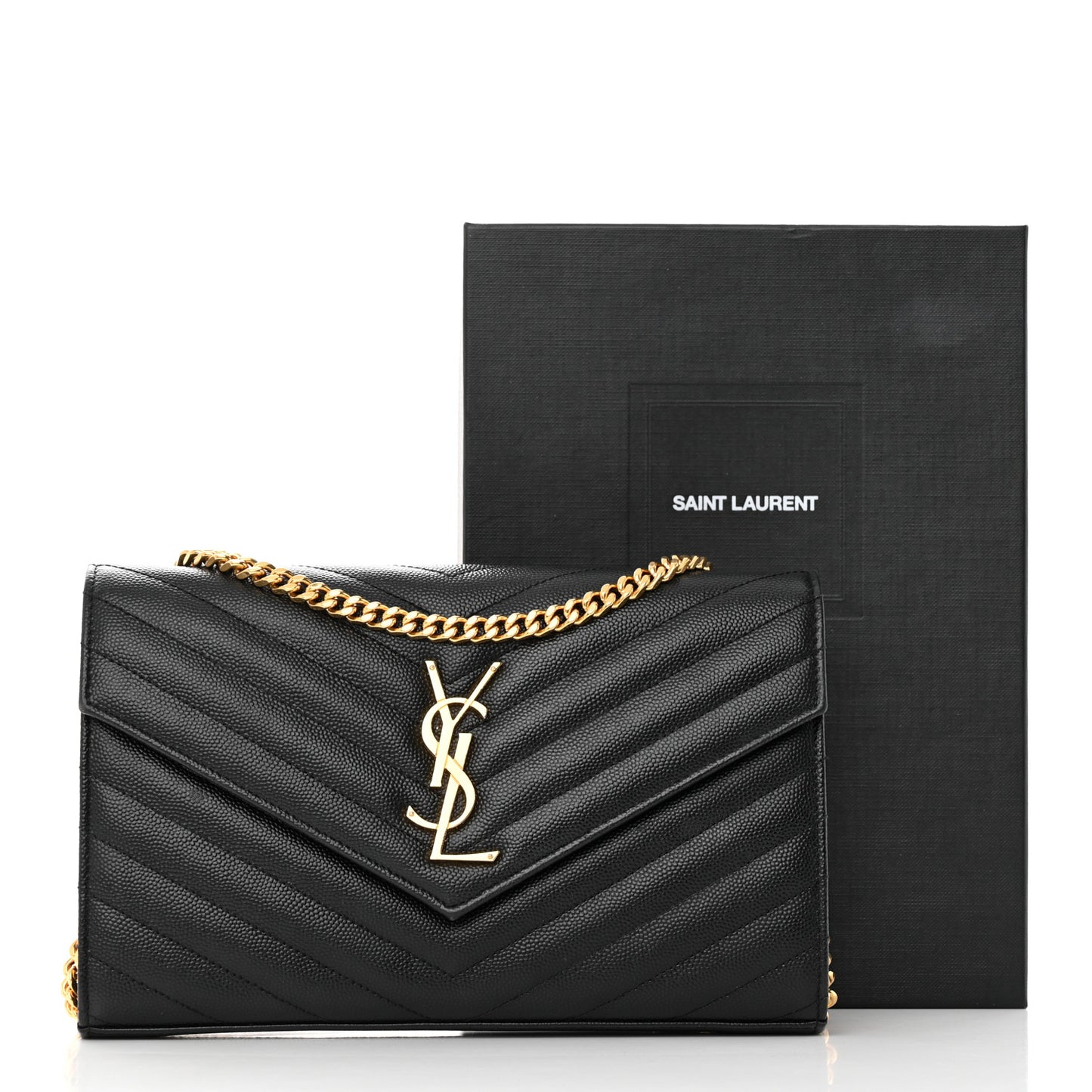 Grain De Poudre Matelasse Chevron Monogram Chain Wallet Black