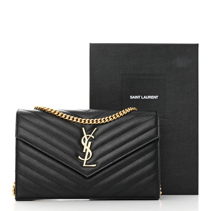 Saint Laurent Grain De Poudre Matelasse Chevron Monogram Chain Wallet Black 18 of 18
