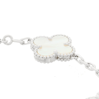 Van Cleef & Arpels 18K White Gold Mother of Pearl 5 Motifs Vintage Alhambra Bracelet 3 of 4