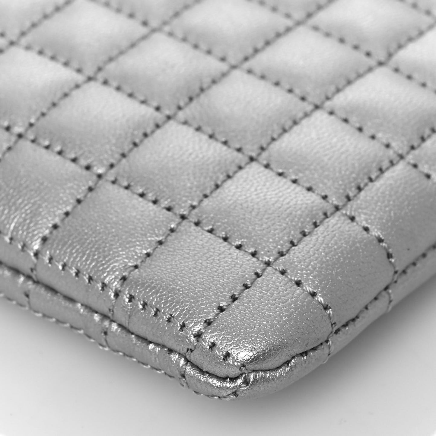 Lambskin Quilted Zip Pouch Grey