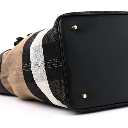 Burberry Grainy Calfskin Canvas Mega Check Medium Ashby Tassel Hobo Black 7 of 10