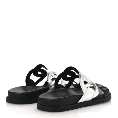 Hermes Metallic Nappa Extra Sandals 36 Gris Argente Black 5 of 11
