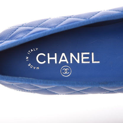 Chanel Caviar Quilted CC Cap Toe Ballerina Flats 39.5 Bright Blue 5 of 8