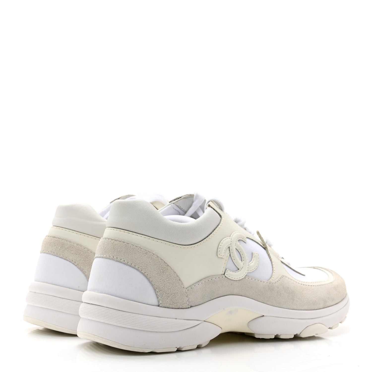 Chanel Suede Calfskin Fabric CC Sneakers 36 White 4 of 12