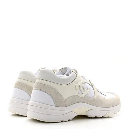 Chanel Suede Calfskin Fabric CC Sneakers 36 White 4 of 12