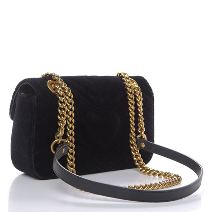 Gucci Velvet Matelasse Mini GG Marmont Shoulder Bag Black 3 of 12