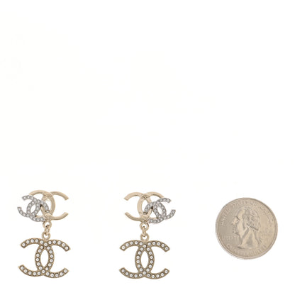 Chanel Crystal Pearl Double CC Drop Earrings Gold Silver 2 of 5