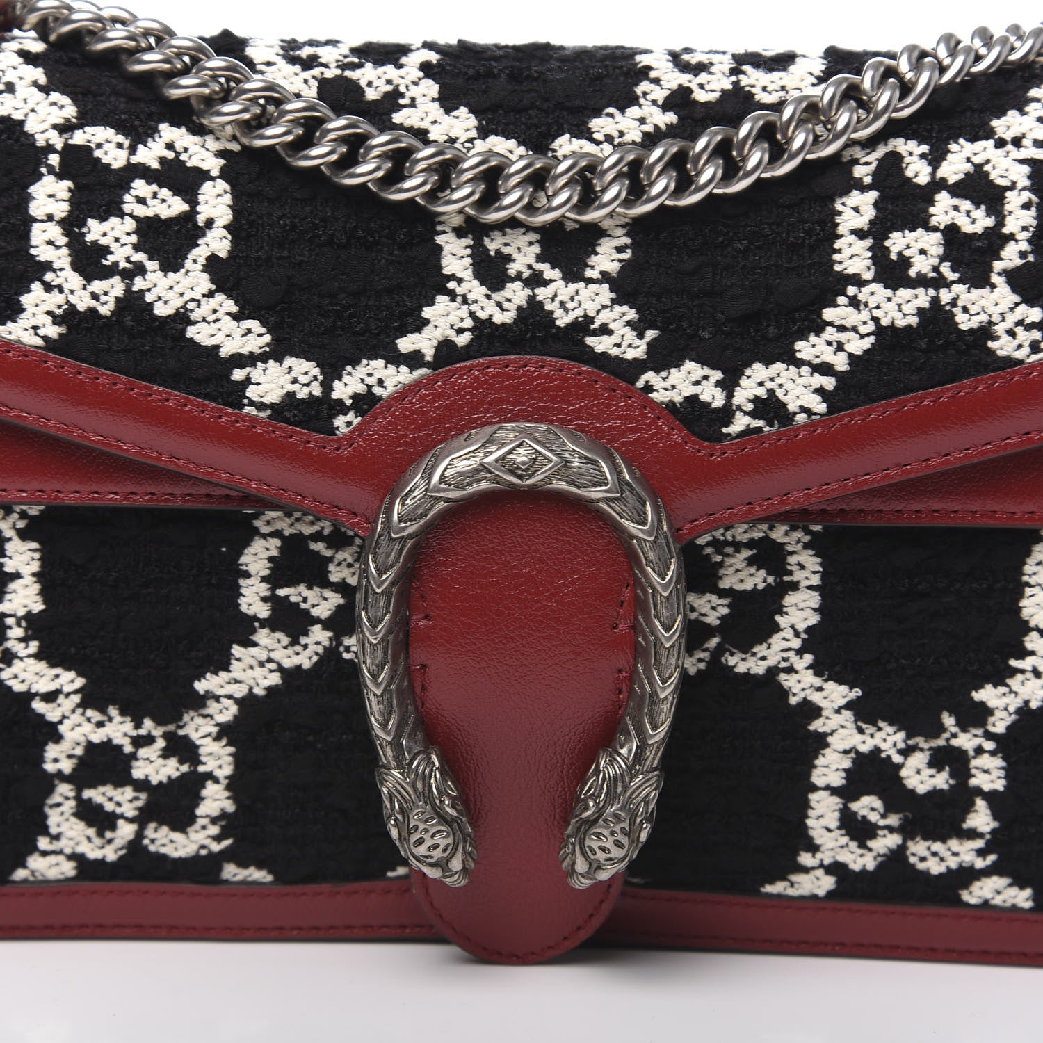 Gucci Tweed GG Monogram Small Dionysus Shoulder Bag Black White Romantic Cherry 9 of 9