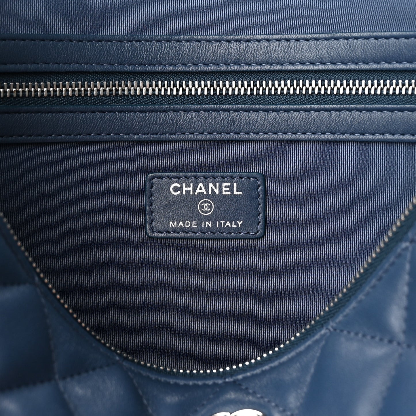 Lambskin Quilted Large Cosmetic Case Navy