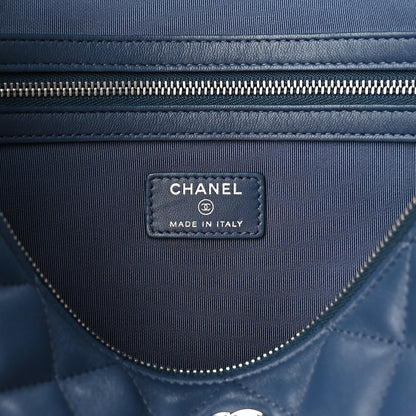 Chanel Lambskin Quilted Large Cosmetic Case Navy 6 of 10