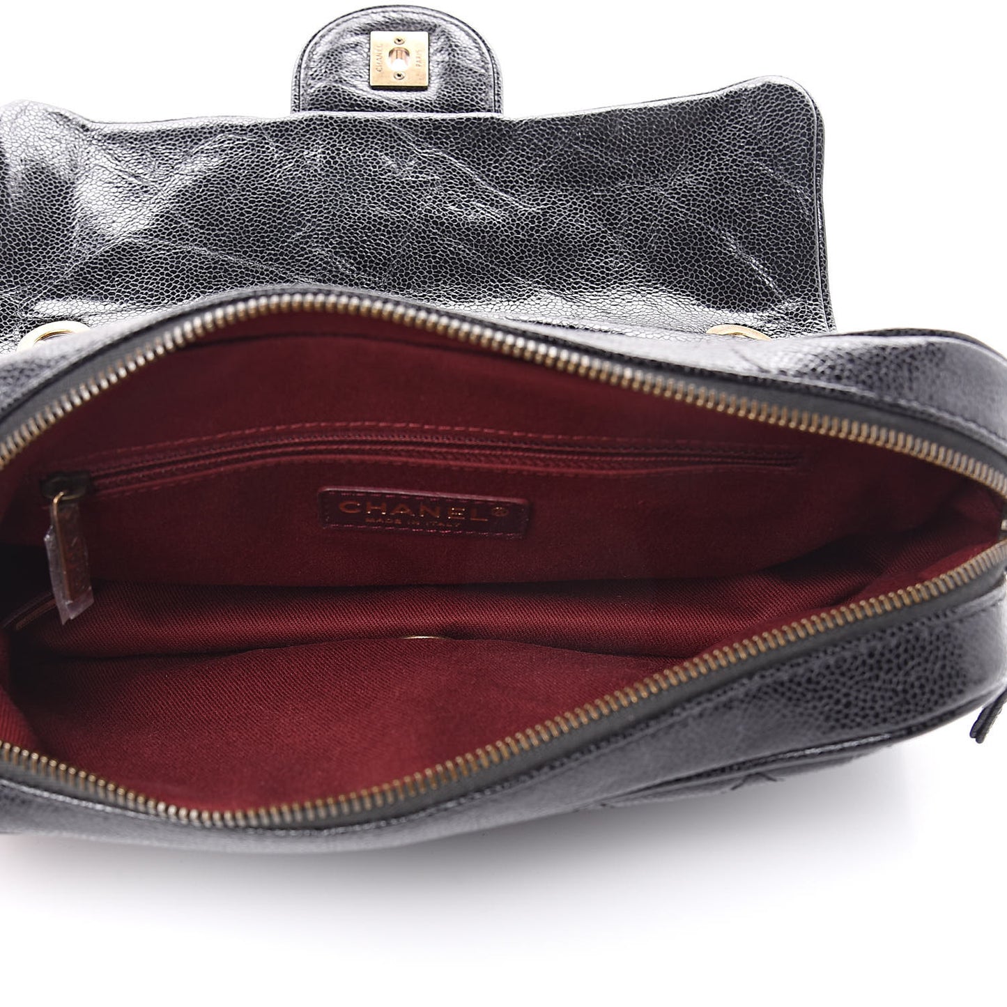 Crumpled Grained Calfskin Quilted Small Shiva Flap Black