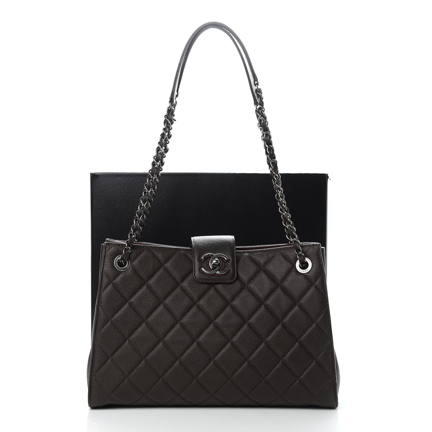 Chanel Caviar Quilted Large CC Accordion Shopping Bag Brown 15 of 15