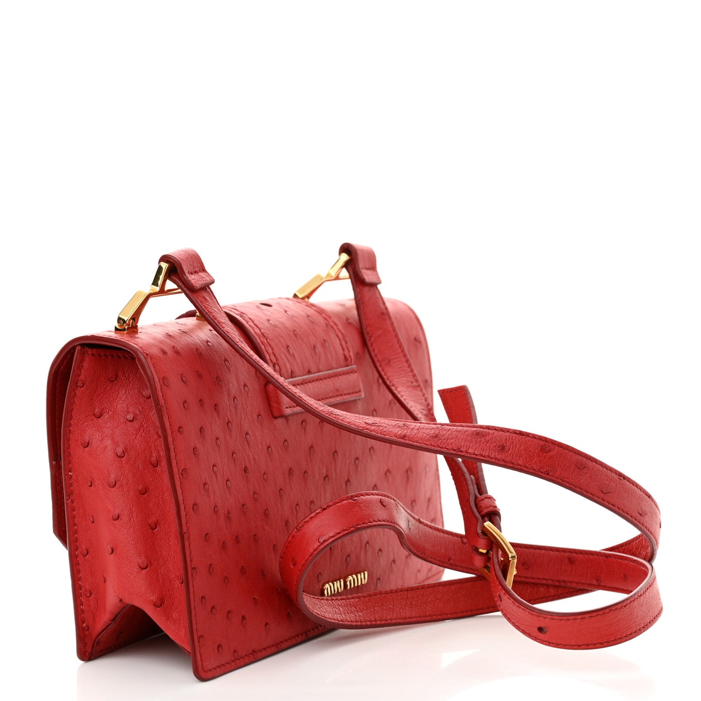 Ostrich Madras Soft Calf Crystal Embellished Shoulder Bag Fuoco