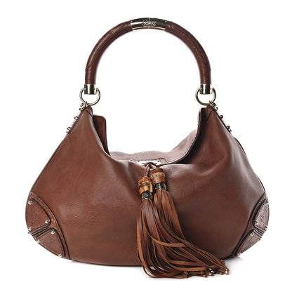 Gucci Calfskin Large Indy Top Handle Hobo Brown 1 of 8