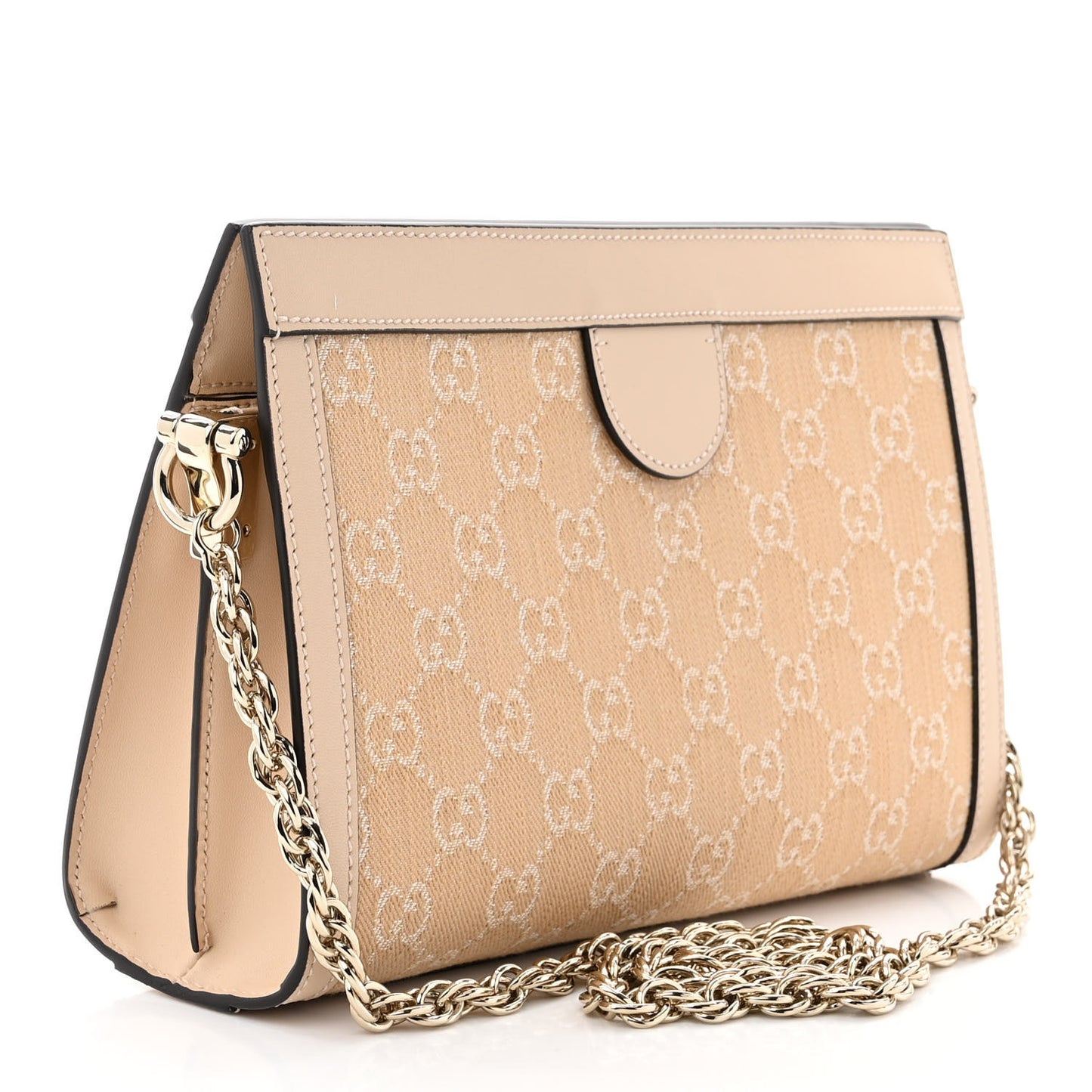 Denim Calfskin GG Monogram Small Ophidia Chain Shoulder Bag Light Beige
