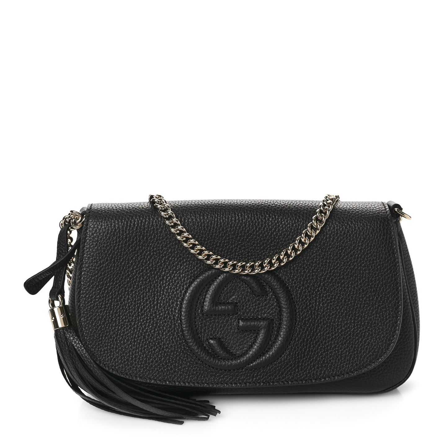 Pebbled Calfskin Medium Soho Flap Crossbody Black
