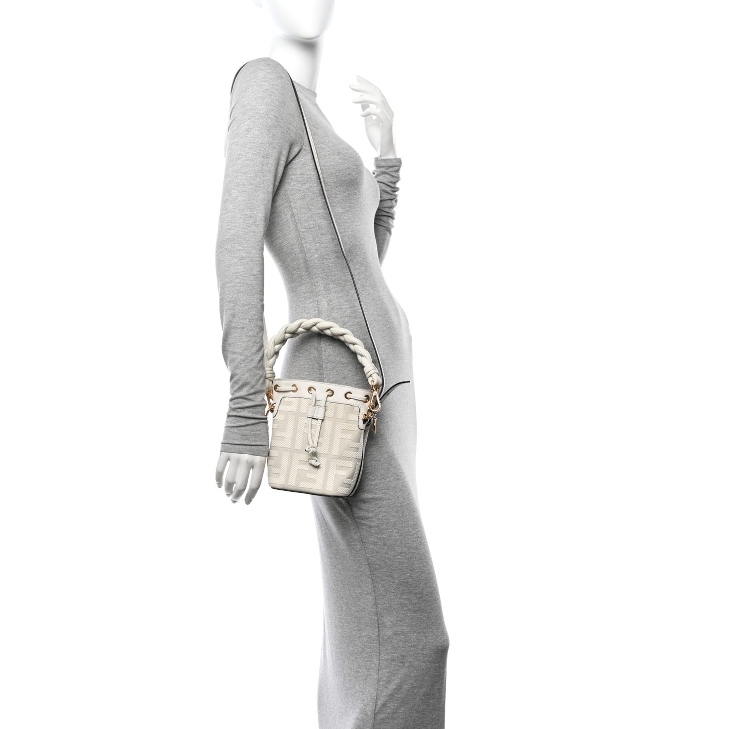 Canvas Nappa F is Fendi FF Embroidered Mini Mon Tresor Bucket Bag White Ice