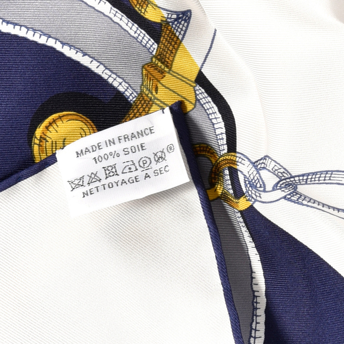 Hermes Silk L Instruction Du Roy Scarf 90 Marine White Or 5 of 5