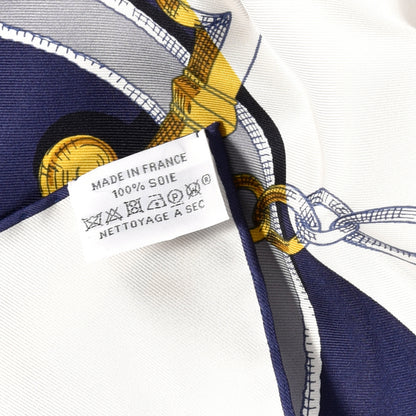 Hermes Silk L Instruction Du Roy Scarf 90 Marine White Or 5 of 5