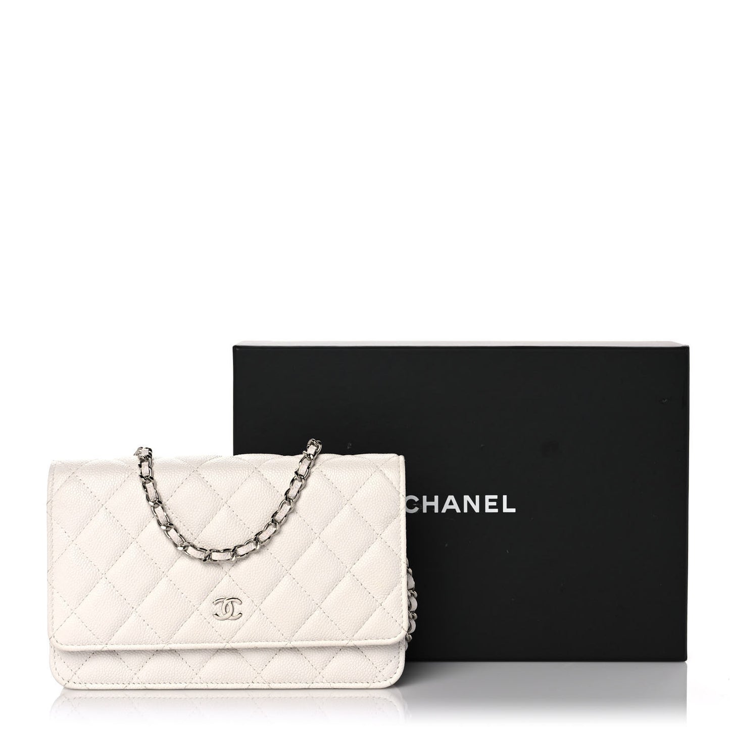 Caviar Quilted Wallet On Chain WOC White