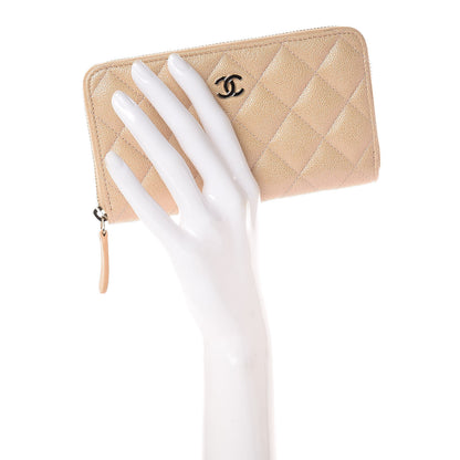 Chanel Iridescent Caviar Quilted Medium Zip Around Wallet Beige 2 of 9