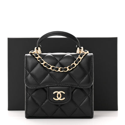 Chanel Lambskin Quilted Top Handle Flap Clutch With Chain Black 13 of 13