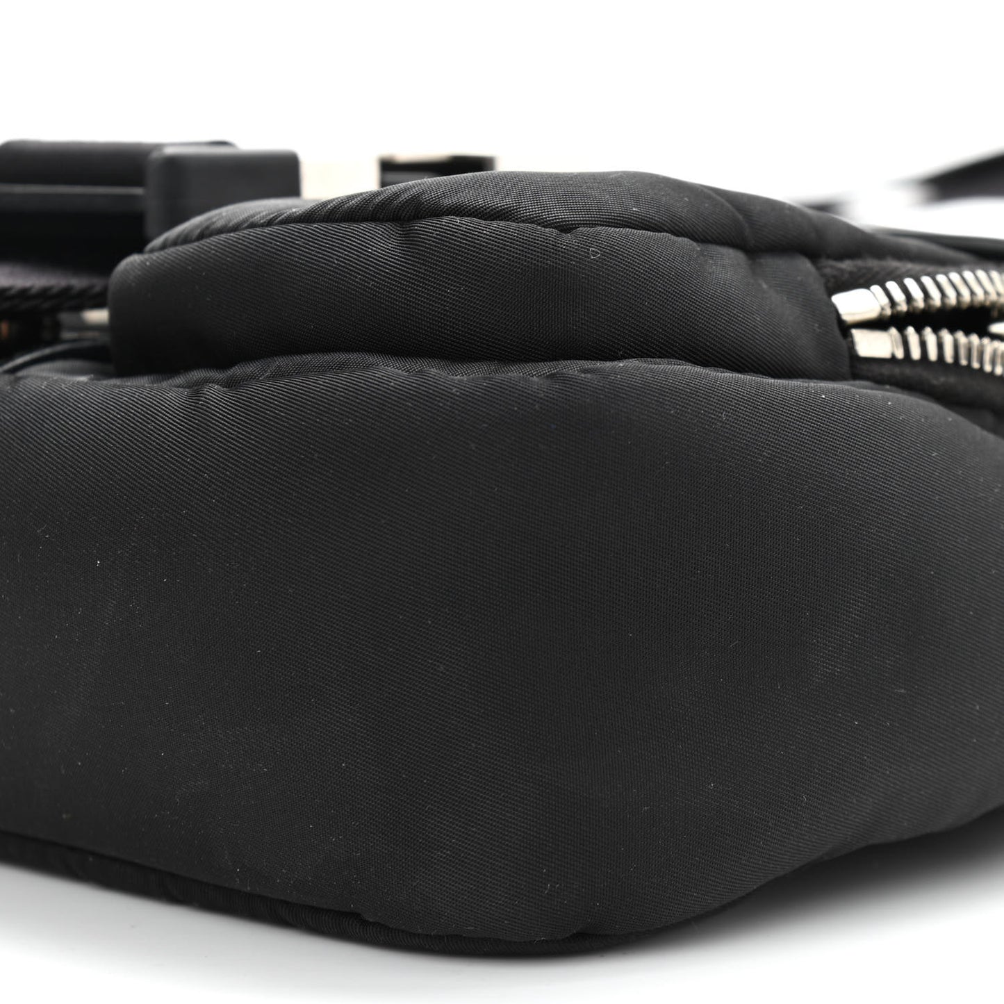 Re-Nylon Spazzolato Double Pocket Buckle Shoulder Bag Black