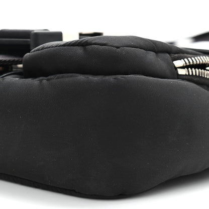 Prada Re-Nylon Spazzolato Double Pocket Buckle Shoulder Bag Black 9 of 11