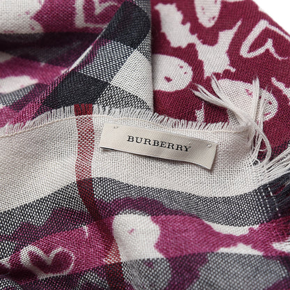 Burberry Wool Cashmere Painted Heart Print Nova Check Lightweight Scarf 4 of 5