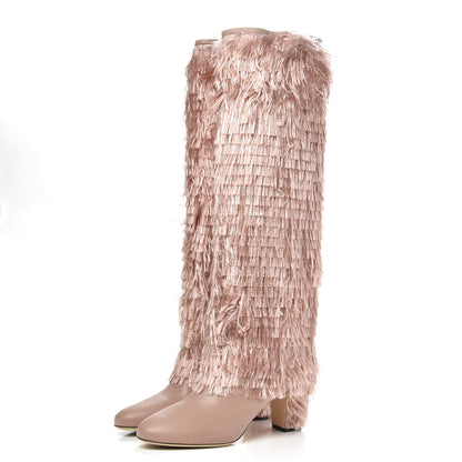 Jimmy Choo Calfskin Fringe Magalie 65 Knee High Boots 39.5 Ballet Pink 3 of 7