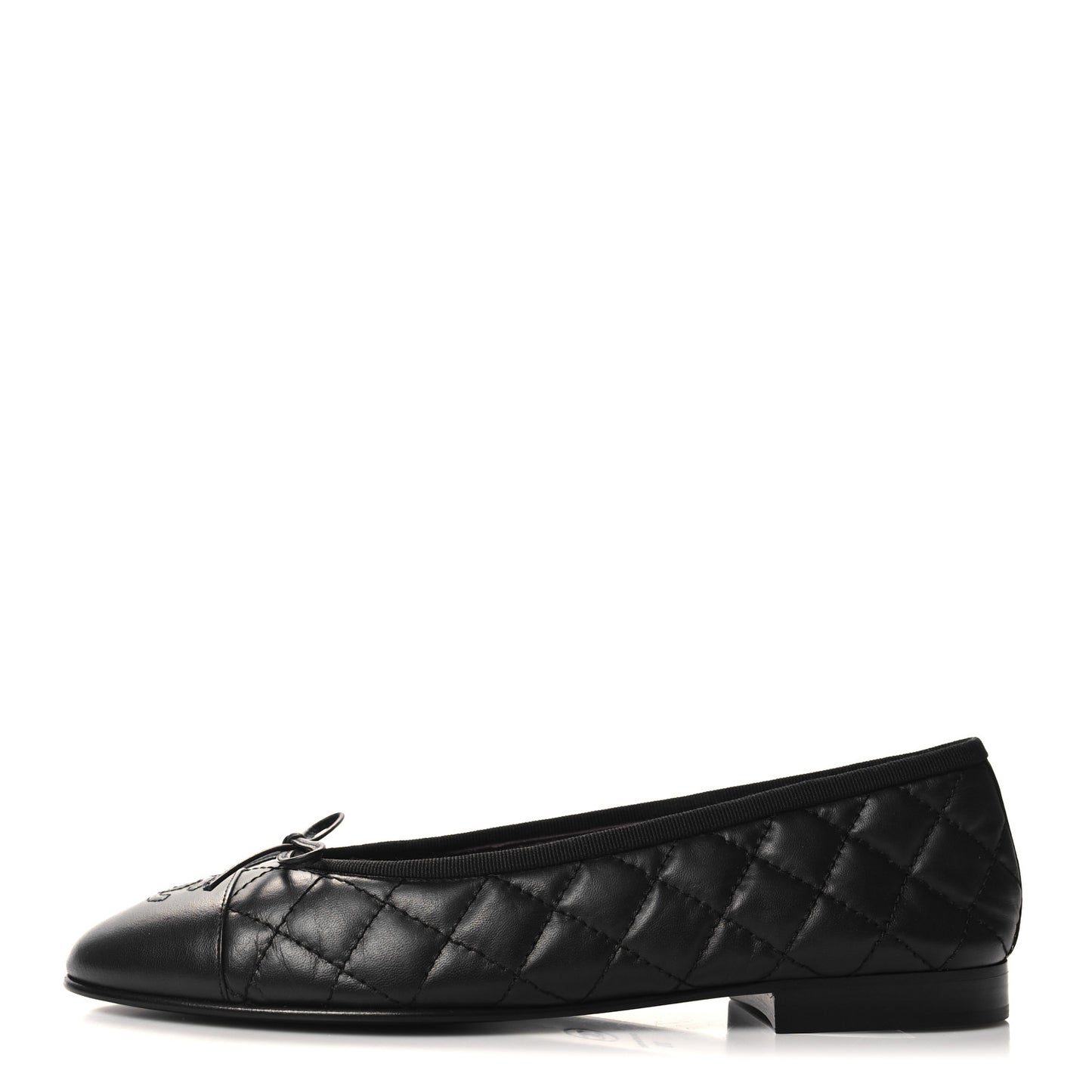 Aged Calfskin Quilted CC Cap Toe Ballerina Flats 39 Black
