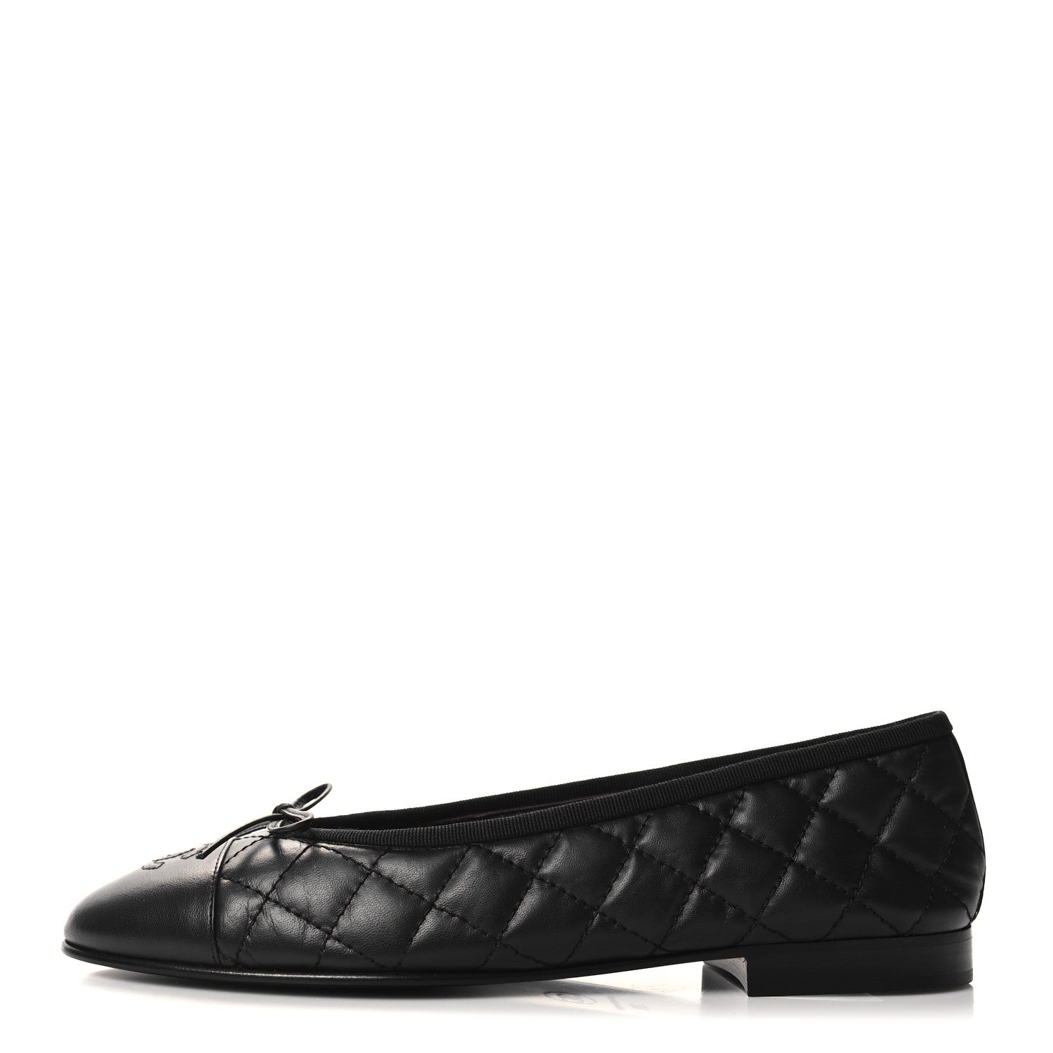 Chanel Aged Calfskin Quilted CC Cap Toe Ballerina Flats 39 Black 1 of 9
