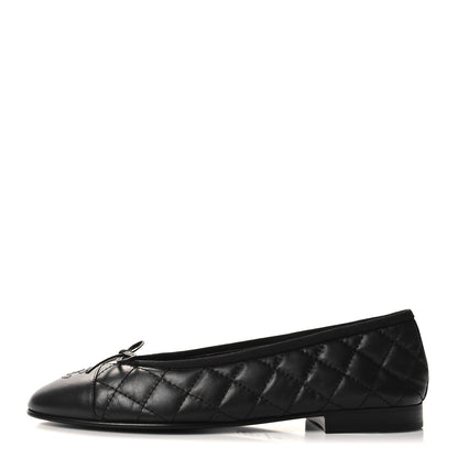 Chanel Aged Calfskin Quilted CC Cap Toe Ballerina Flats 39 Black 1 of 9