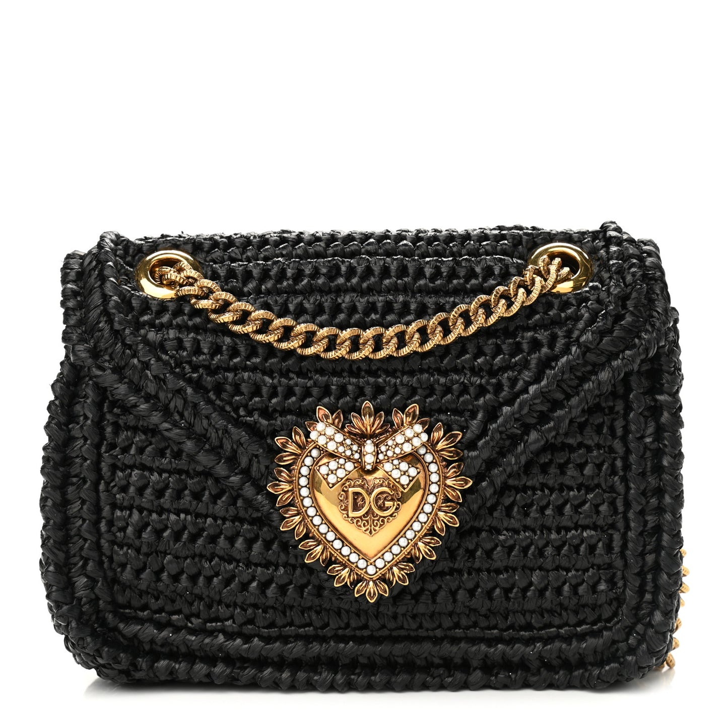 Raffia Woven Devotion Envelope Shoulder Bag Black