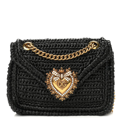 Dolce & Gabbana Raffia Woven Devotion Envelope Shoulder Bag Black 1 of 9