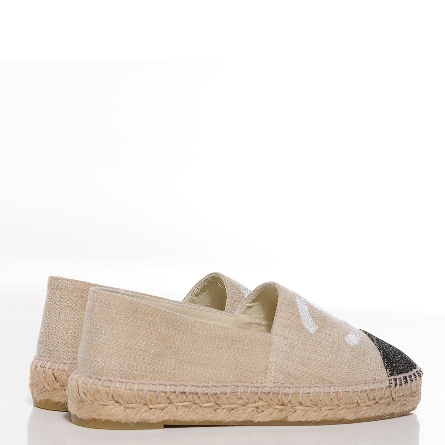 Chanel Toile Sequin CC Espadrilles 37 Beige Black 5 of 7