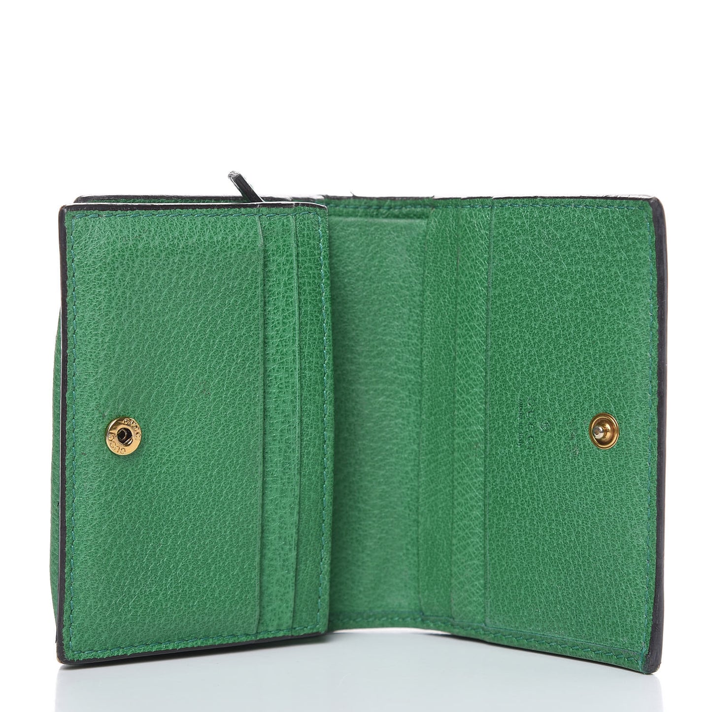 Textured Calfskin Crystal Fiori Floral Embroidered GG Card Case Grass Green
