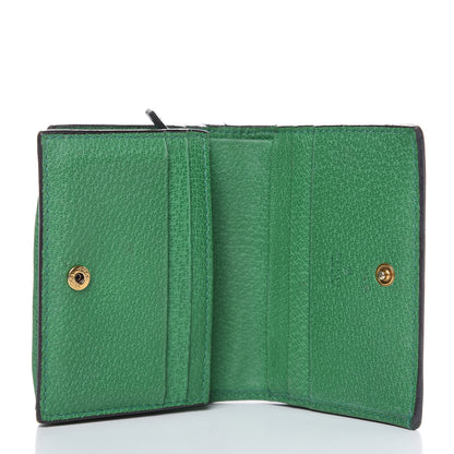 Gucci Textured Calfskin Crystal Fiori Floral Embroidered GG Card Case Grass Green 5 of 10