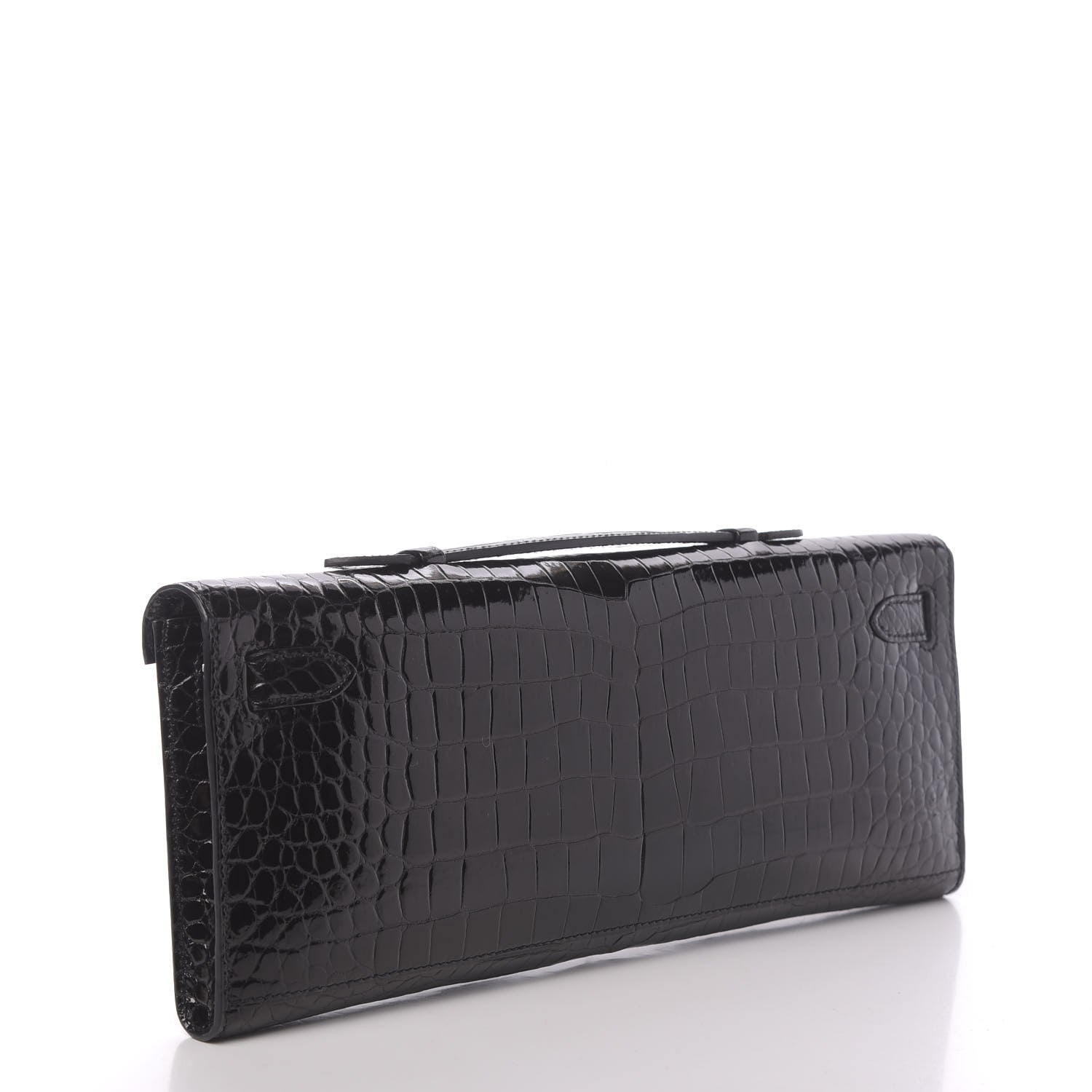 Hermes Shiny Porosus Crocodile Kelly Cut Pochette Black 3 of 31