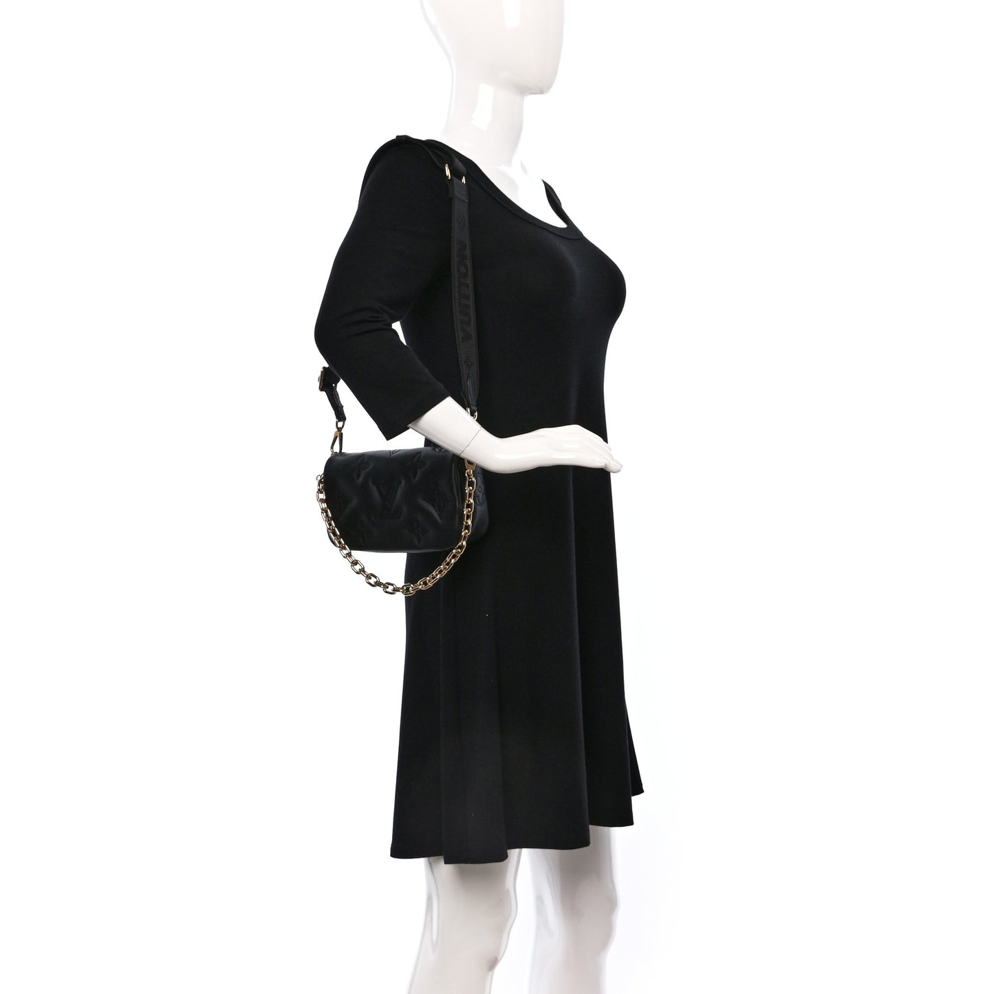 Calfskin Bubblegram Wallet On Strap Black
