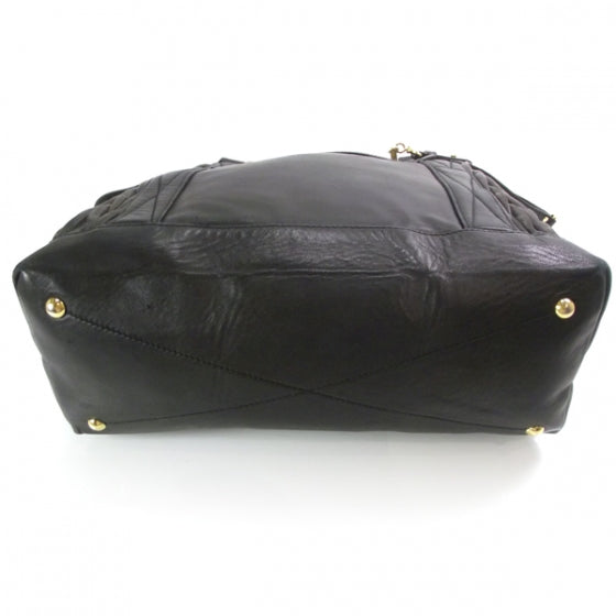 Leather Plisse Tote Black