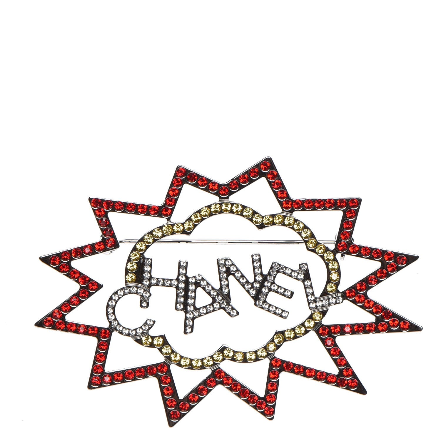 Chanel Ruthenium Crystal CC Brooch Red Yellow 1 of 6
